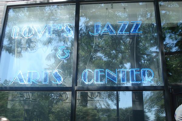 Neon sign for Love's Jazz & Arts Center